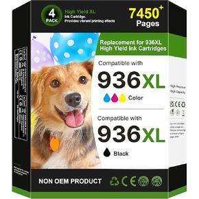 936e 936XL 936 Ink Cartridges for HP Printers 9125e 9120 9130 9135e 9730e Replacement for HP 936 Use for Office Jet Pro 9125 9135 9110b 9130b, Wide Format 9730e 9720e, 4-Pack B/C/M/Y HP936 with Chip in Saudi Arabia