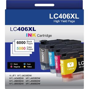 4 عبوات خراطيش حبر LC406XL متوافقة مع طابعة Brother MFC-J4335DW MFC-J5855DW MFC-J6555DW MFC-J4535DW MFC-J6955DW MFC-J4345DW MFC-J5955DW، أسود سماوي أرجواني أصفر in Saudi Arabia
