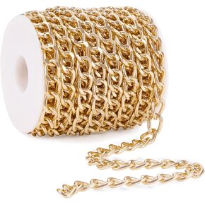 BORUINIE 33 Feet Gold Plated Curb Chain Aluminum Thick Open Twisted Craft Belt Link Chain Roll for Bracelet Necklace Jewelry Making in Saudi Arabia