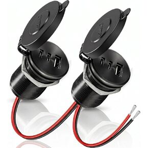 All-Aluminum 12V/24V RV USB Outlet 90W 3 Charging Ports, GIBBAB 36W PD3.0 Type-C+2 18W QC3.0 Fast Charging Socket, Waterproof Cover Recessed Mount Car Charger Cigarette Lighter Replacement for Camper in Saudi Arabia