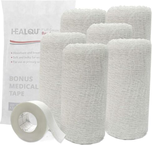 Kerlix Gauze Bandage Rolls - 4 1/2 in x 4.1 Yds, 6 Ply - 6 Single Sterile Pocuhes- Extra Absorbency - Latex Free, Hospital Grade Cotton Fluff Bandage Wrap Krinkle Style - for Wound Care & First Aid in Saudi Arabia