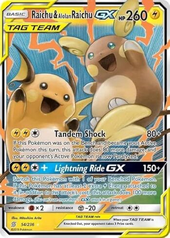 Pokemon - Raichu & Alolan Raichu GX - 54/236 - Unified Minds - Ultra Rare Tag Team Card in Kuwait