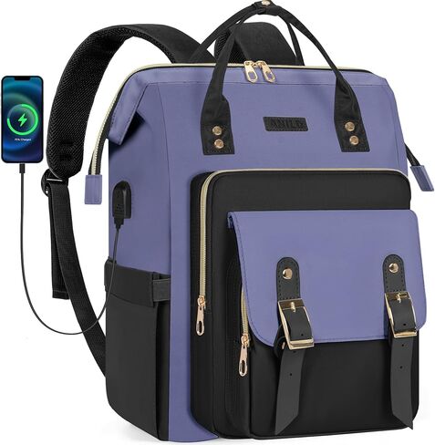 ANILD Travel Laptop Backpack for Women Bag, 15.6 Inch Work Backpack with USB Charging and Port Luggage Strap, Airline Approved Business Work Bag for Nurse College Teacher in Saudi Arabia
