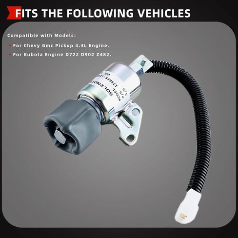 12V Fuel Shut Off Solenoid Fit for Chevy Gmc Pickup 4.3L Engine Kubota Engine D722 D902 Z482 Stop Solenoid Replace 1756ES-12SUC5B1S5 SA-5176-12 SA-4899-12 16851-57723 in Saudi Arabia