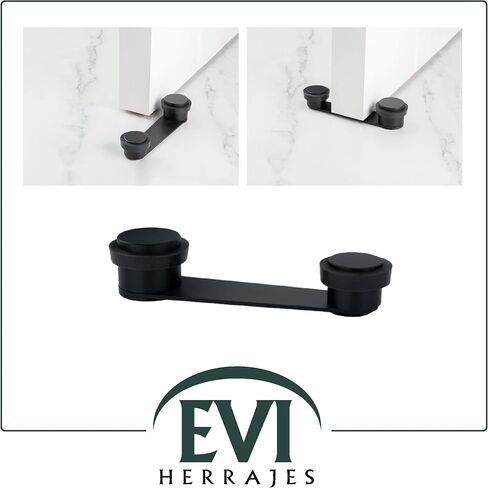Black Adhesive Door Stopper |with 50mm Thick Door Retainer | Black Rubber | Includes Screw + Plug | Mod. I-164 |EVI in Saudi Arabia