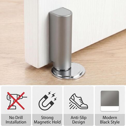 Invisible Magnetic Door Stopper, Punch Free Magnetic Door Holder with Strong Suction, Windproof Anti Scratch Door Catch for Home Office Bathroom,Plastic Door Stop with Grey Modern Design in Kuwait