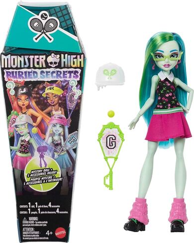 دمى Monster High Buried Secrets وملحقاتها، موضوع Courtside Fang-Out مع دمية غامضة و5 مفاجآت عند فتح العبوة (قد تختلف الشخصيات) in Kuwait