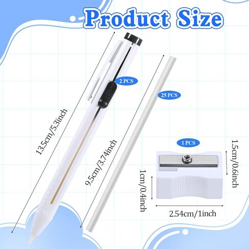 Fabric Chalk for Sewing, 28 Pcs Chalk Pencils for Sewing White Refills with 1 Pcs Sharpener Fabric Marking Pens for Sewing Quliting Cloth Leather DIY Crafts in Kuwait