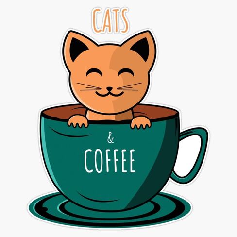 Cats & Coffee Sticker Vinyl Decal Wall Laptop Window Car Bumper Sticker 5" in Kuwait