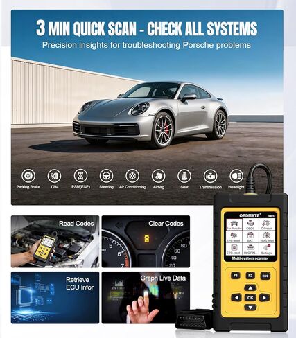 OBD2 Scanner for Porsche, OM817 Full System Diagnostic Tool, 10 Popular Reset Services, Read&Clear Codes, Auto VIN, Battery Test, One-Key I/M Readiness, No Subscriptions Lifetime Update in Saudi Arabia