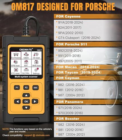 OBD2 Scanner for Porsche, OM817 Full System Diagnostic Tool, 10 Popular Reset Services, Read&Clear Codes, Auto VIN, Battery Test, One-Key I/M Readiness, No Subscriptions Lifetime Update in Saudi Arabia