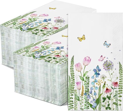 Eaasty 200 Pack Floral Paper Napkins 3 Ply Disposable Napkins Guest Napkins Spring Bathroom Flowers Paper Napkins Wildflower Napkins Guest Towels for Wedding Birthday Bridal Summer (8 x 4.3 Inch) in Saudi Arabia