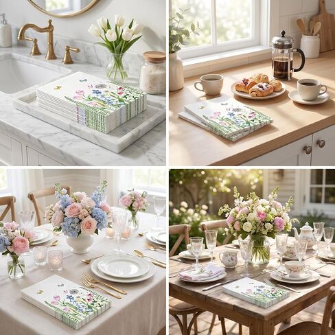 Eaasty 200 Pack Floral Paper Napkins 3 Ply Disposable Napkins Guest Napkins Spring Bathroom Flowers Paper Napkins Wildflower Napkins Guest Towels for Wedding Birthday Bridal Summer (8 x 4.3 Inch) in Saudi Arabia