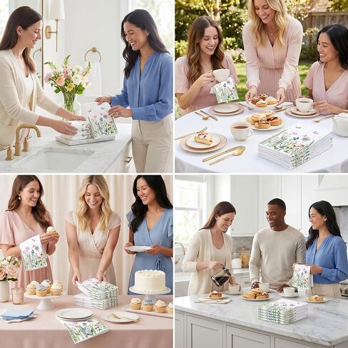 Eaasty 200 Pack Floral Paper Napkins 3 Ply Disposable Napkins Guest Napkins Spring Bathroom Flowers Paper Napkins Wildflower Napkins Guest Towels for Wedding Birthday Bridal Summer (8 x 4.3 Inch) in Saudi Arabia