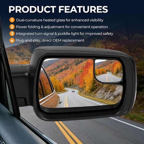 Right Passenger Side Matte Black Mirror Compatible With Ram 1500 2019-2025 Power Folding Heated Mirror With Turn Signal Puddle Light Replacement for 68276500AH(10Pins) in Saudi Arabia