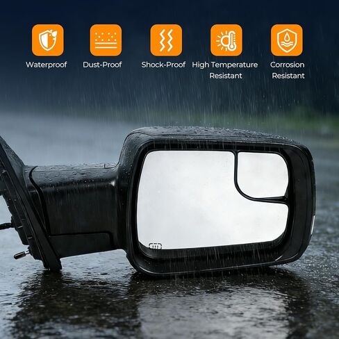 Right Passenger Side Matte Black Mirror Compatible With Ram 1500 2019-2025 Power Folding Heated Mirror With Turn Signal Puddle Light Replacement for 68276500AH(10Pins) in Saudi Arabia