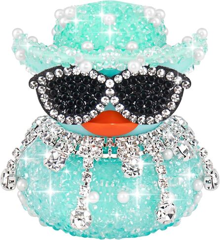 wonuu Cowboy Rubber Duck for Car Dashboard Decorations, Car Interior Dash Accessories Rhinestone Ducky with Sunglasses, Hat, Irregular Drop Fringe Choker (Dark Blue) in Kuwait