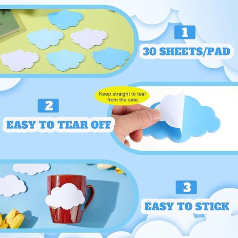 Jetec 24 Pcs Cloud Sticky Notepads Self Sticky Memo Tabs Cute Easy to Post for Men Women Stationery Office Home Wedding Birthday Party Decor Teacher Appreciation Supplies, 30 Sheets/pad in Kuwait