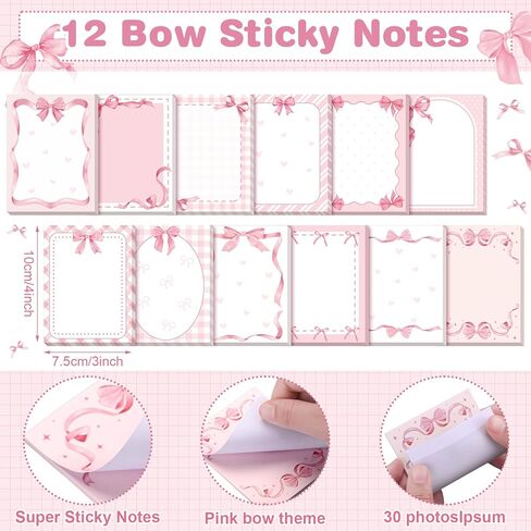 DERTE 24 Pcs Pink Bow Cute Sticky Notes with Pens Coquette Bow Self-Stick Notepad Black Ink Ballpoint Pens Pink Party Favors Office School Supplies for Women Birthday Wedding Bridal Engagement Gift in Saudi Arabia