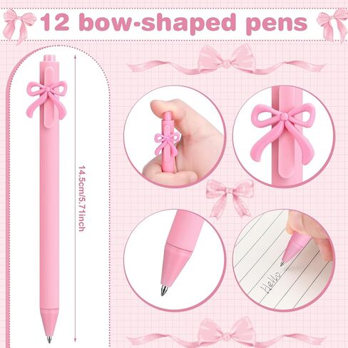 DERTE 24 Pcs Pink Bow Cute Sticky Notes with Pens Coquette Bow Self-Stick Notepad Black Ink Ballpoint Pens Pink Party Favors Office School Supplies for Women Birthday Wedding Bridal Engagement Gift in Saudi Arabia