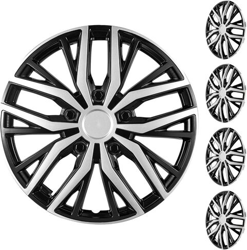 14 Inch Universal Hubcaps Wheel Covers, Snap-On Wheel Rim Covers for Cars and SUVs, Compatible with Most Steel Wheels, Set of 4 (Silver and Black) in Kuwait