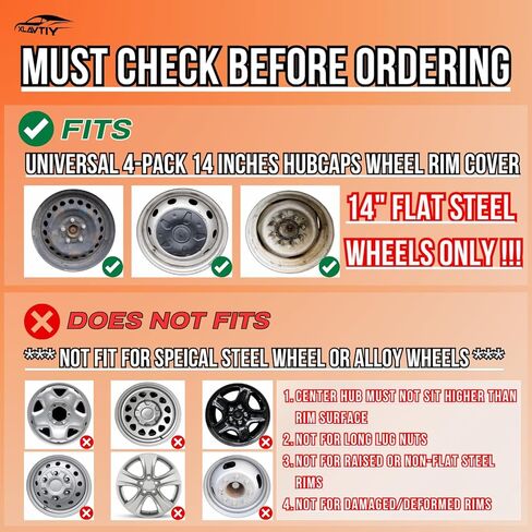 14 Inch Universal Hubcaps Wheel Covers, Snap-On Wheel Rim Covers for Cars and SUVs, Compatible with Most Steel Wheels, Set of 4 (Silver and Black) in Kuwait