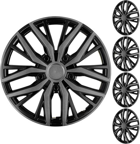 14 Inch Universal Hubcaps Wheel Covers, Snap-On Wheel Rim Covers for Cars and SUVs, Compatible with Most Steel Wheels, Set of 4 (Silver and Black) in Kuwait