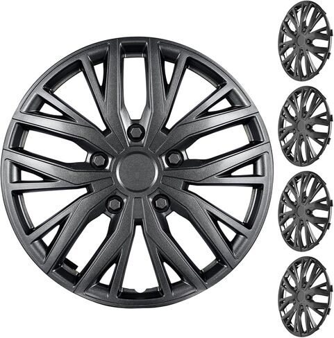 14 Inch Universal Hubcaps Wheel Covers, Snap-On Wheel Rim Covers for Cars and SUVs, Compatible with Most Steel Wheels, Set of 4 (Silver and Black) in Kuwait