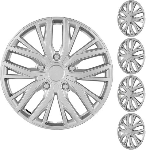 14 Inch Universal Hubcaps Wheel Covers, Snap-On Wheel Rim Covers for Cars and SUVs, Compatible with Most Steel Wheels, Set of 4 (Silver and Black) in Kuwait