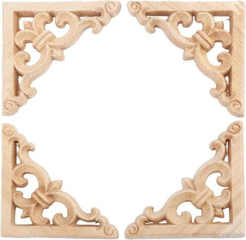 MUXSAM 4Pcs Wood Carved Appliques Onlays, Unpainted Wooden Corner Carvings Decals Frame Molding Set for Wall Door Mirror Cabinet Dresser Cupboard Headboard Wardrobe Closet Decor, 6x6cm/2.36"x2.36" in Saudi Arabia