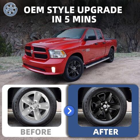 جلود عجلة سوداء لامعة مقاس 20 بوصة لـ 2013-2024 Dodge Ram 1500 & Ram 1500 Classic OEM 5 عجلات مصنوعة من سبائك معدنية، متوافقة مع جزء OEM # 1UB17TRMAC و1UB17GSAAC، أغطية حافة قابلة للتركيب 4 عبوات in Kuwait