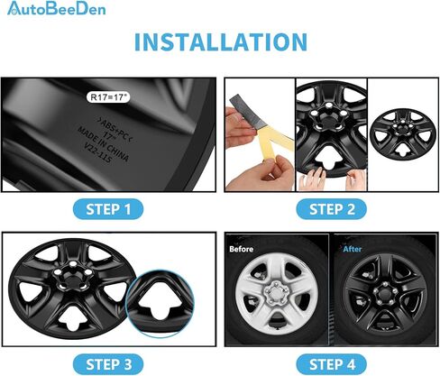 4-Pack 17 inch Wheel Skins Compatible with Toyota RAV4 2006 2007 2008 2009 2010 2011 2012, Fit 17" Alloy Wheel Only, Bright Black Color Wheel Cover in Saudi Arabia