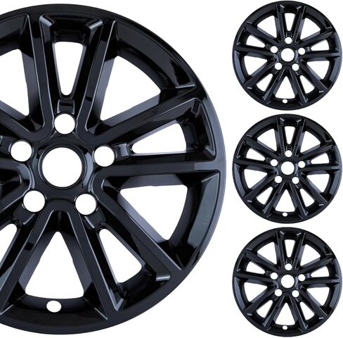 مجموعة جلد العجلة السوداء اللامعة مقاس 17 بوصة من PACRIM مصنوعة لـ Dodge Caravan (2017-2020) وDodge Journey (2014-2019) | غطاء إطار من بلاستيك ABS المتين | يناسب مباشرة عجلة OEM in Kuwait