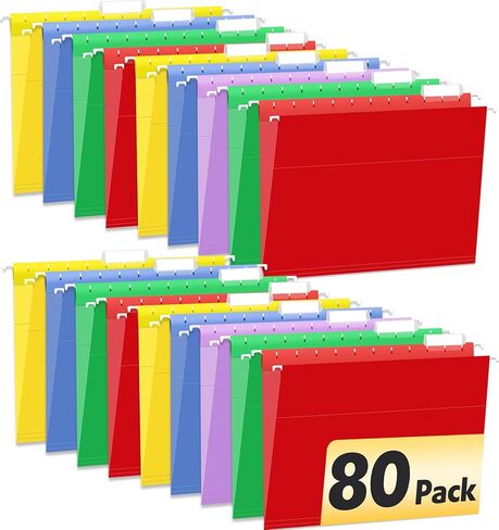 80 Pack Hanging File Folders, Colored Hanging File Folders Letter Size with 1/5 Cut Adjustable Tabs, File Cabinet Folders for Office, School, Home in Kuwait