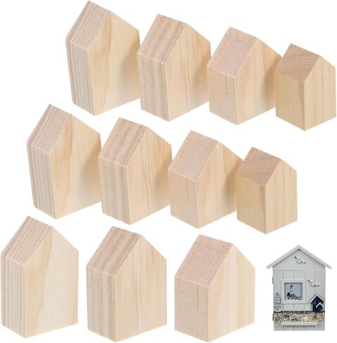 8Pcs 4Sizes Wood Houses for Crafts, 0.75Inch Thick Blank Unfinished Wood House Shaped Blocks Freestanding Blank Wooden Cutouts Farmhouse for Home Kitchen Office Shelf Coffee Bar Decor in Saudi Arabia
