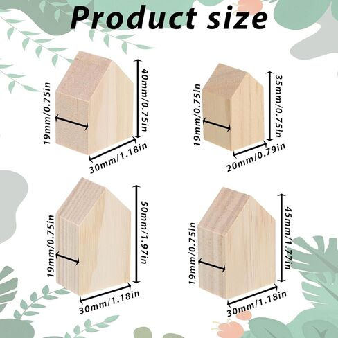 8Pcs 4Sizes Wood Houses for Crafts, 0.75Inch Thick Blank Unfinished Wood House Shaped Blocks Freestanding Blank Wooden Cutouts Farmhouse for Home Kitchen Office Shelf Coffee Bar Decor in Saudi Arabia