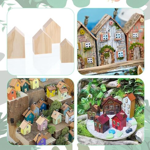 8Pcs 4Sizes Wood Houses for Crafts, 0.75Inch Thick Blank Unfinished Wood House Shaped Blocks Freestanding Blank Wooden Cutouts Farmhouse for Home Kitchen Office Shelf Coffee Bar Decor in Saudi Arabia