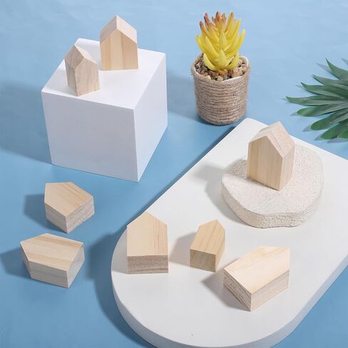 8Pcs 4Sizes Wood Houses for Crafts, 0.75Inch Thick Blank Unfinished Wood House Shaped Blocks Freestanding Blank Wooden Cutouts Farmhouse for Home Kitchen Office Shelf Coffee Bar Decor in Saudi Arabia