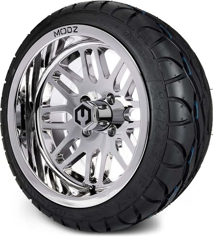 عجلات عربة الجولف MODZ® Mayhem Chrome مقاس 14 بوصة ومجموعة الإطارات الشعاعية لعربة الجولف MODZ® Street Fox (205/40-R14) - مجموعة من 4 قطع in Kuwait
