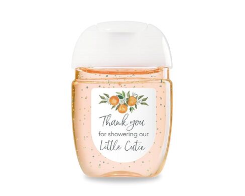 30 Pack 1 oz Mini Hand Sanitizer Favor Labels for Baby Shower – Thank You for Showering Our Little Cutie, High Gloss Waterproof Orange Clementine Citrus Theme Gender Neutral Party Favors S350-1 in Kuwait
