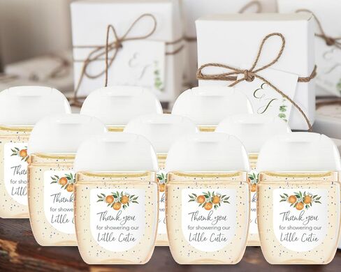 30 Pack 1 oz Mini Hand Sanitizer Favor Labels for Baby Shower – Thank You for Showering Our Little Cutie, High Gloss Waterproof Orange Clementine Citrus Theme Gender Neutral Party Favors S350-1 in Kuwait