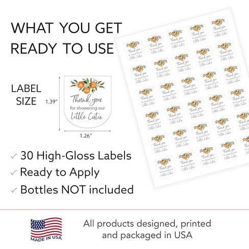 30 Pack 1 oz Mini Hand Sanitizer Favor Labels for Baby Shower – Thank You for Showering Our Little Cutie, High Gloss Waterproof Orange Clementine Citrus Theme Gender Neutral Party Favors S350-1 in Kuwait