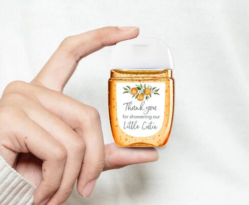 30 Pack 1 oz Mini Hand Sanitizer Favor Labels for Baby Shower – Thank You for Showering Our Little Cutie, High Gloss Waterproof Orange Clementine Citrus Theme Gender Neutral Party Favors S350-1 in Kuwait