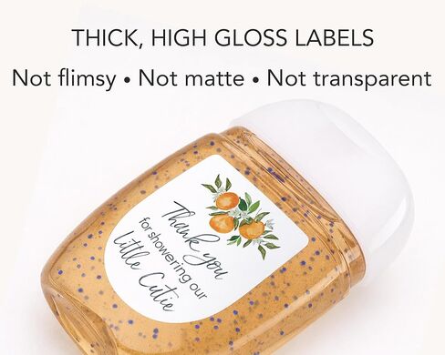 30 Pack 1 oz Mini Hand Sanitizer Favor Labels for Baby Shower – Thank You for Showering Our Little Cutie, High Gloss Waterproof Orange Clementine Citrus Theme Gender Neutral Party Favors S350-1 in Kuwait