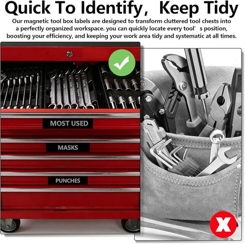 4"x 1" Universal Magnetic Tool Box Label, 66 PCS Tool Chest Drawer Labels, Strong Magnetic Labels with Clear & Durable Print, Fits All Steel Toolbox Drawers of All Brands (Black) in Kuwait
