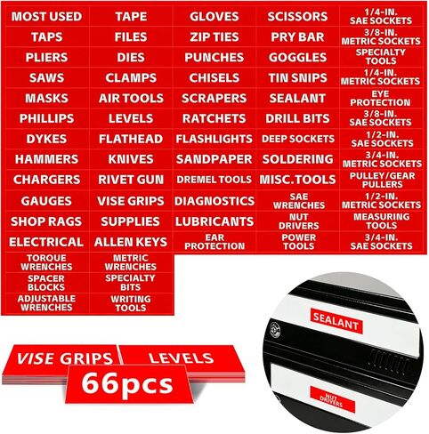 4"x 1" Universal Magnetic Tool Box Label, 66 PCS Tool Chest Drawer Labels, Strong Magnetic Labels with Clear & Durable Print, Fits All Steel Toolbox Drawers of All Brands (Black) in Kuwait