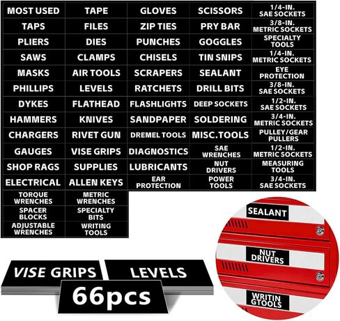 4"x 1" Universal Magnetic Tool Box Label, 66 PCS Tool Chest Drawer Labels, Strong Magnetic Labels with Clear & Durable Print, Fits All Steel Toolbox Drawers of All Brands (Black) in Kuwait
