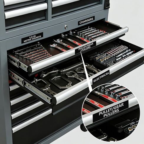 4"x 1" Universal Magnetic Tool Box Label, 66 PCS Tool Chest Drawer Labels, Strong Magnetic Labels with Clear & Durable Print, Fits All Steel Toolbox Drawers of All Brands (Black) in Kuwait