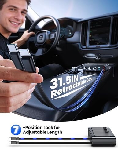JOYROOM 9 in 1 Cigarette Lighter Splitter, 227W Dual Retractable Car Charger - 45W/24V(36W/12V) USB C Fast Charger for iPhone 17/Samsung, Independent Switches Cigarette Lighter Adapter for Car Devices in Saudi Arabia