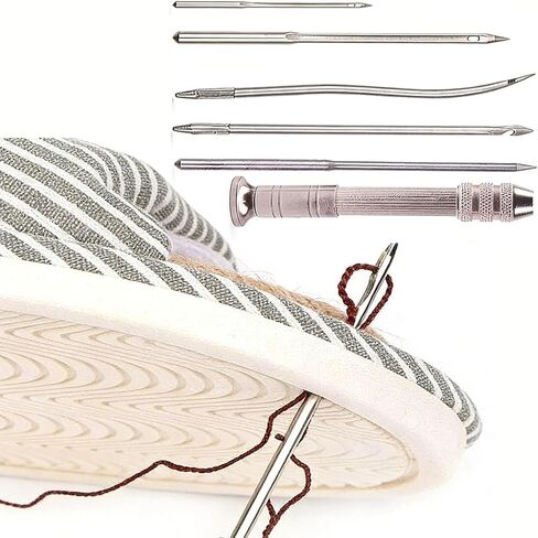 Copper Handle Sewing Awl Kit Leather Canvas Shoe Repair Tool with 4 Steel Needles 10 Fine Hole Needles DIY Craft (Pack of 1) in Kuwait